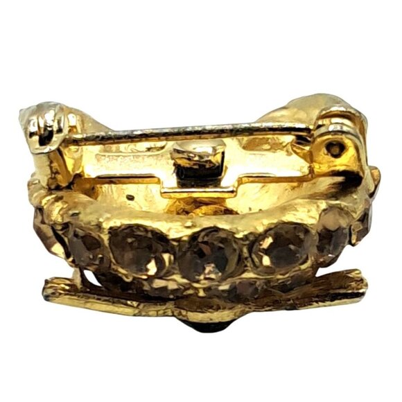 Vintage Rhinestone Cat Brooch Topaz Black Kitty Feline Figural Pin Costume Jewel - Picture 7 of 9